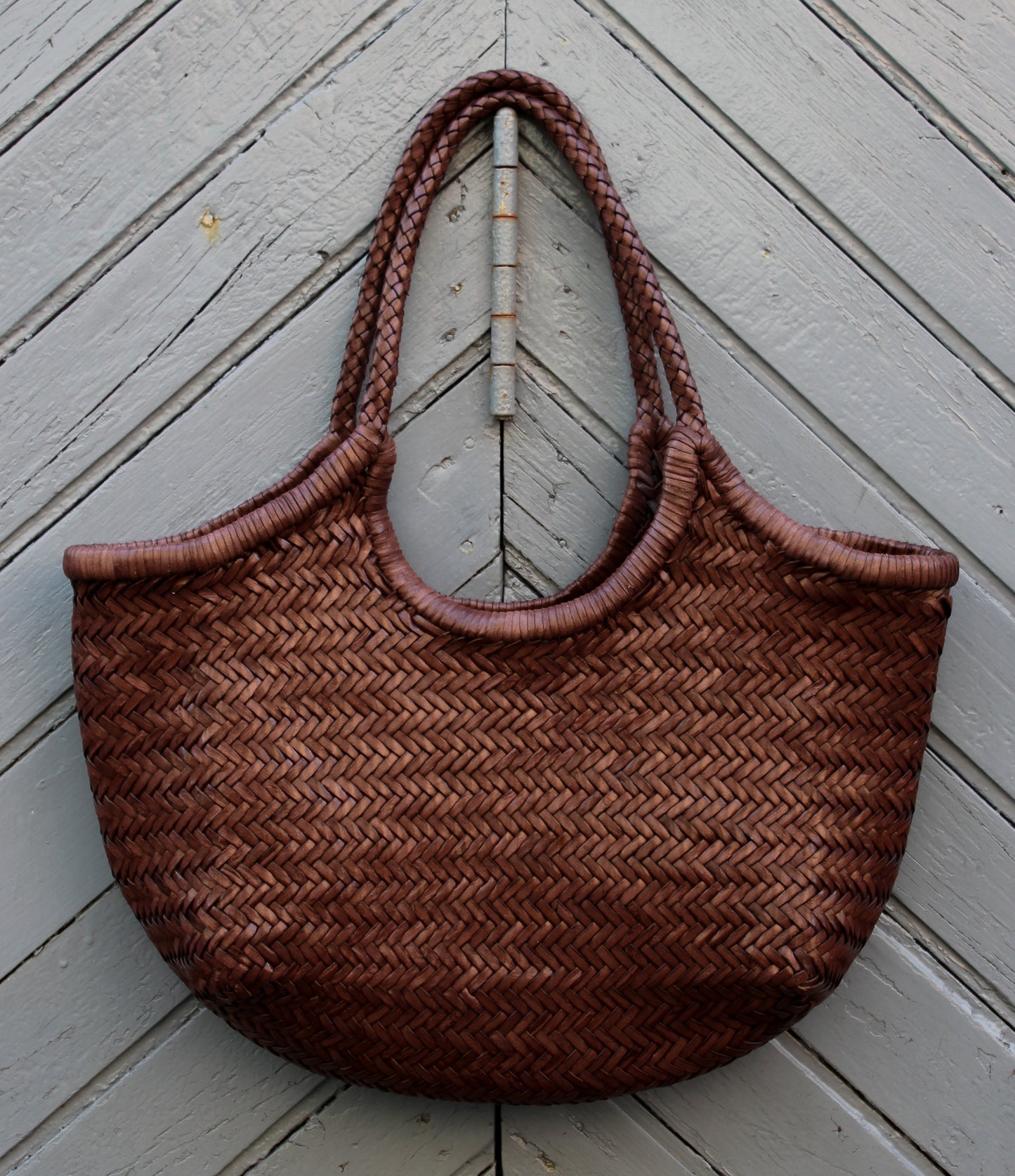 BORSA IN PELLE INTRECCIATA CIOCCOLATO