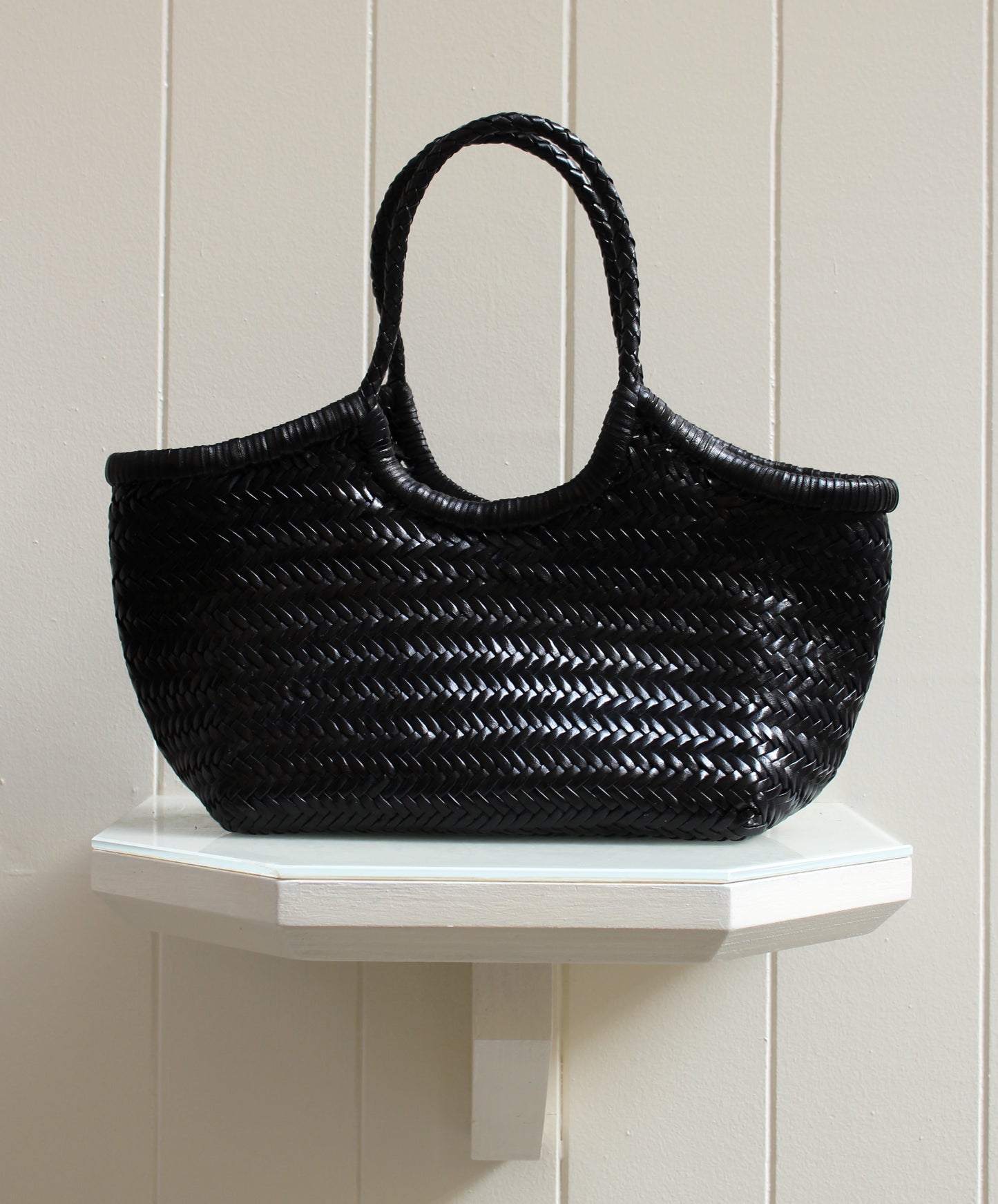 BORSA IN PELLE INTRECCIATA NERA