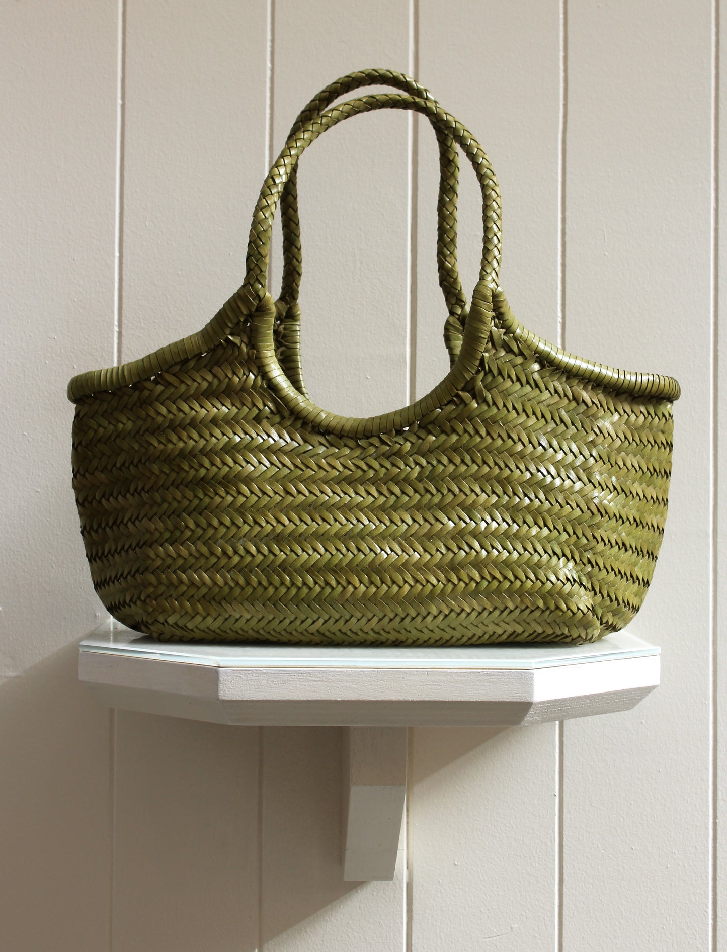 BORSA IN PELLE INTRECCIATA PISTACCHIO