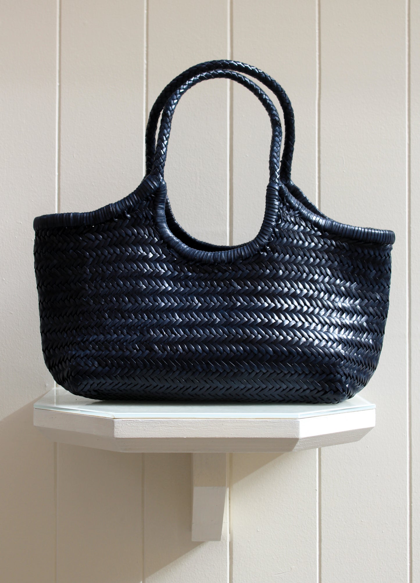 BORSA IN PELLE INTRECCIATA BLU