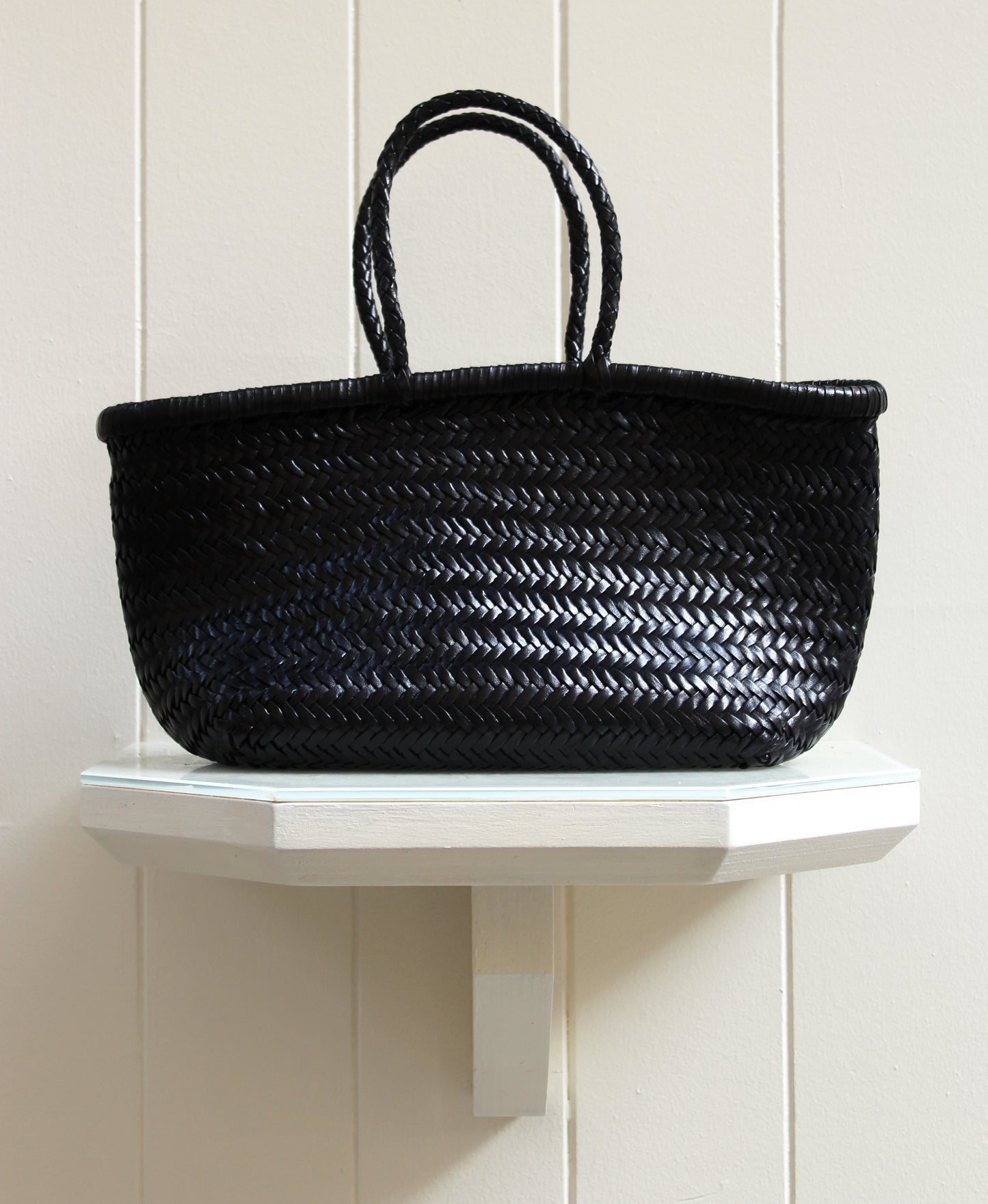 BORSA IN PELLE INTRECCIATA NERA