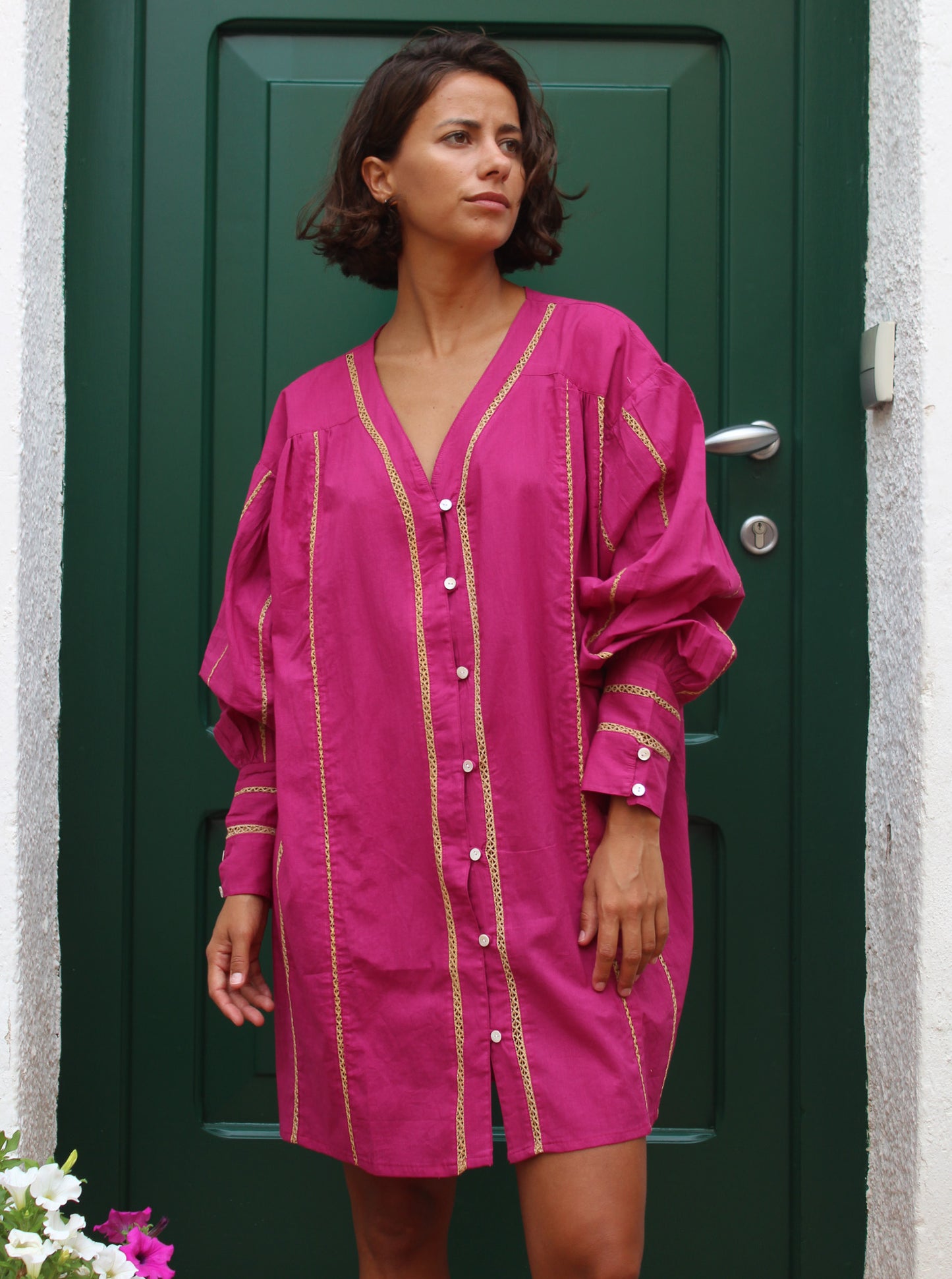 CAMICIONE IN COTONE CON PIZZO A CONTRASTO 4