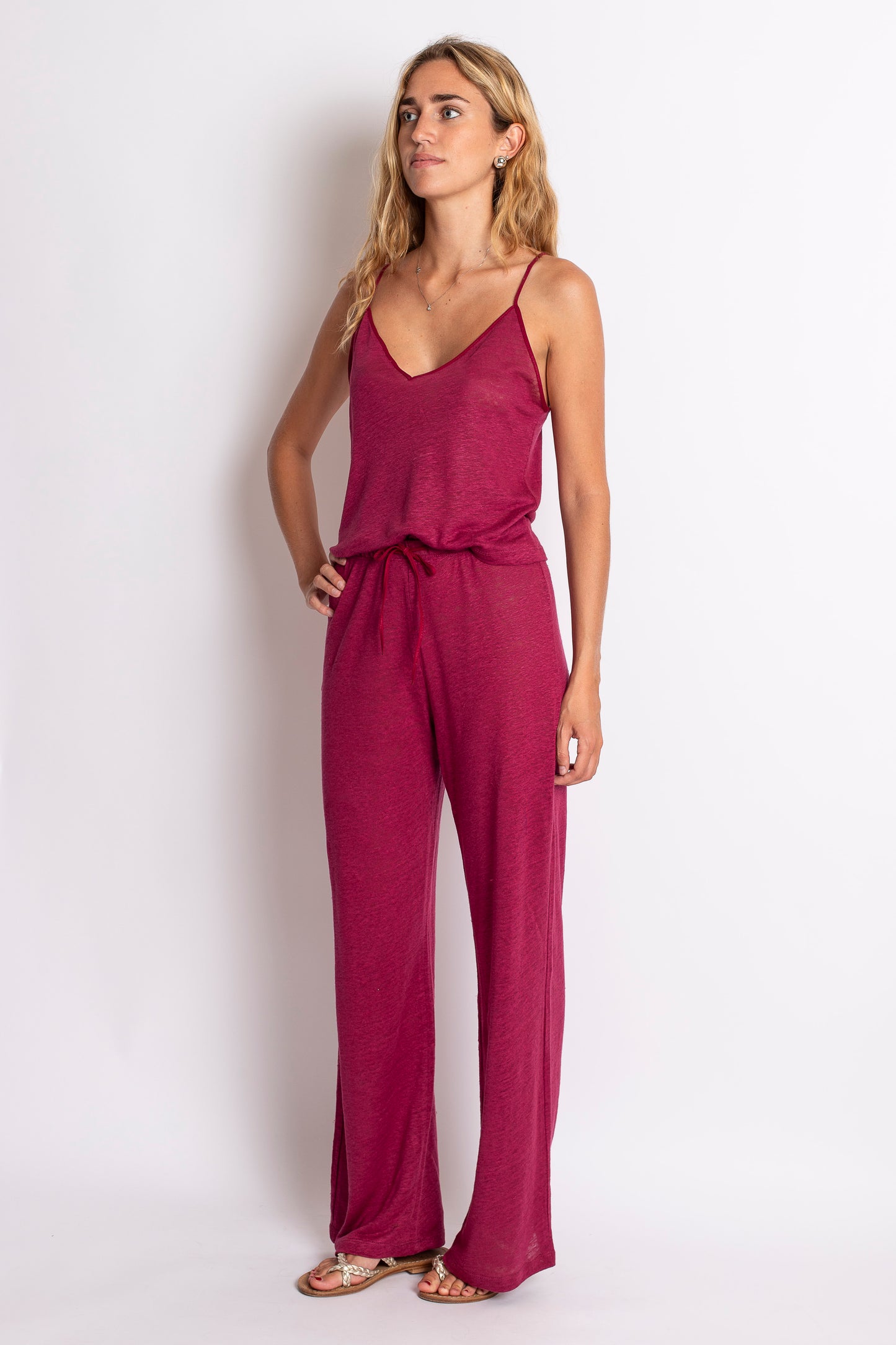 PANTALONE LUNGO IN LINO MAGENTA