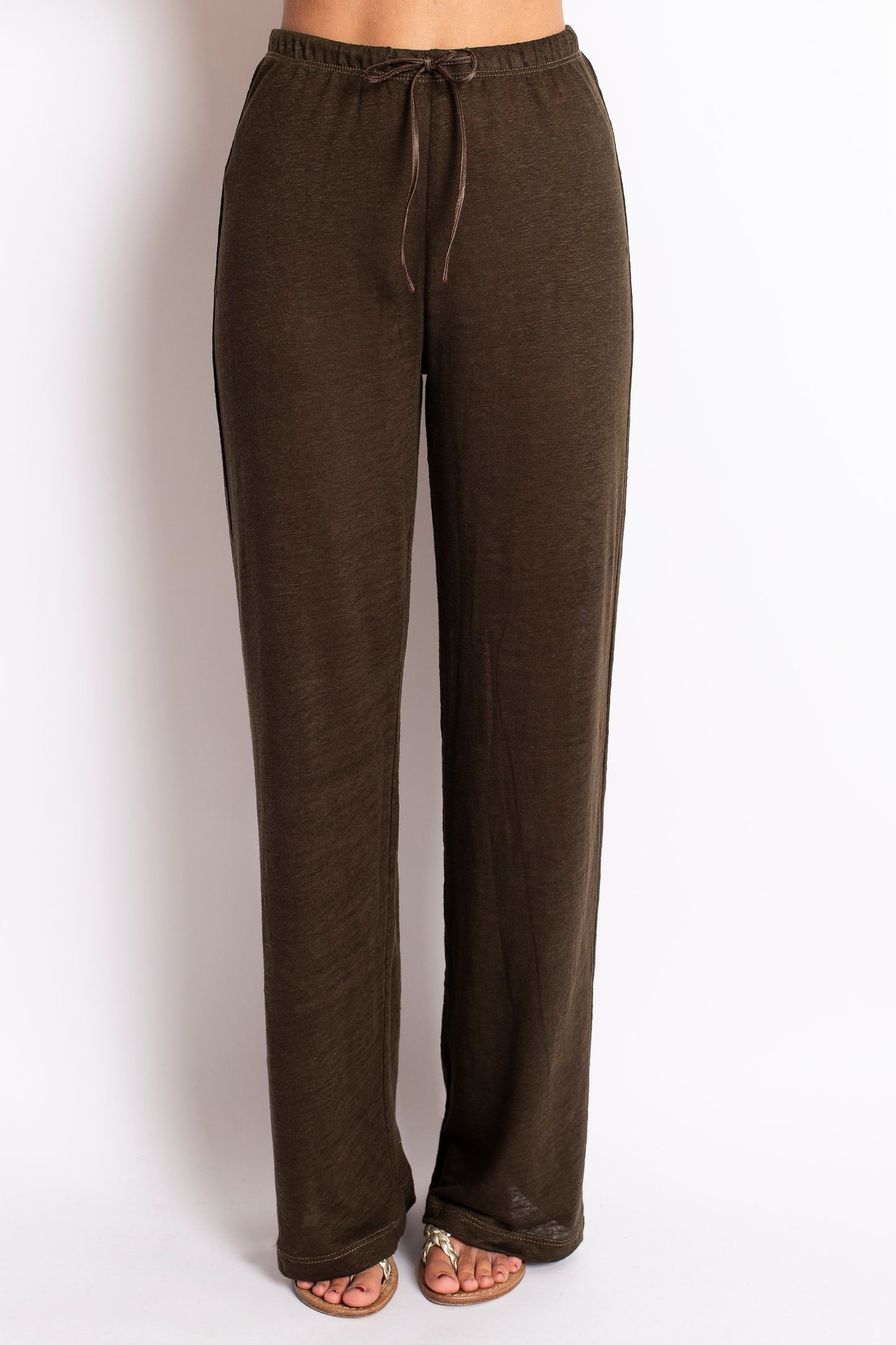 PANTALONE LUNGO IN LINO VERDE BOSCO