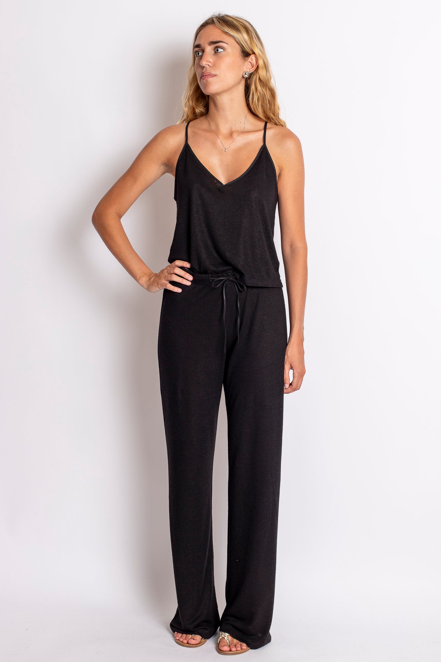 PANTALONE LUNGO IN LINO NERO