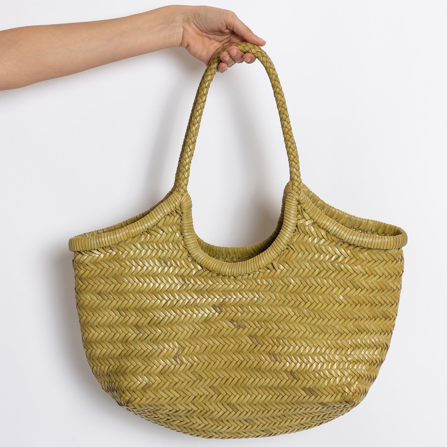 BORSA IN PELLE INTRECCIATA PISTACCHIO