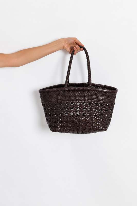 BORSA IN PELLE INTRECCIATA TRAFORATA TESTA DI MORO