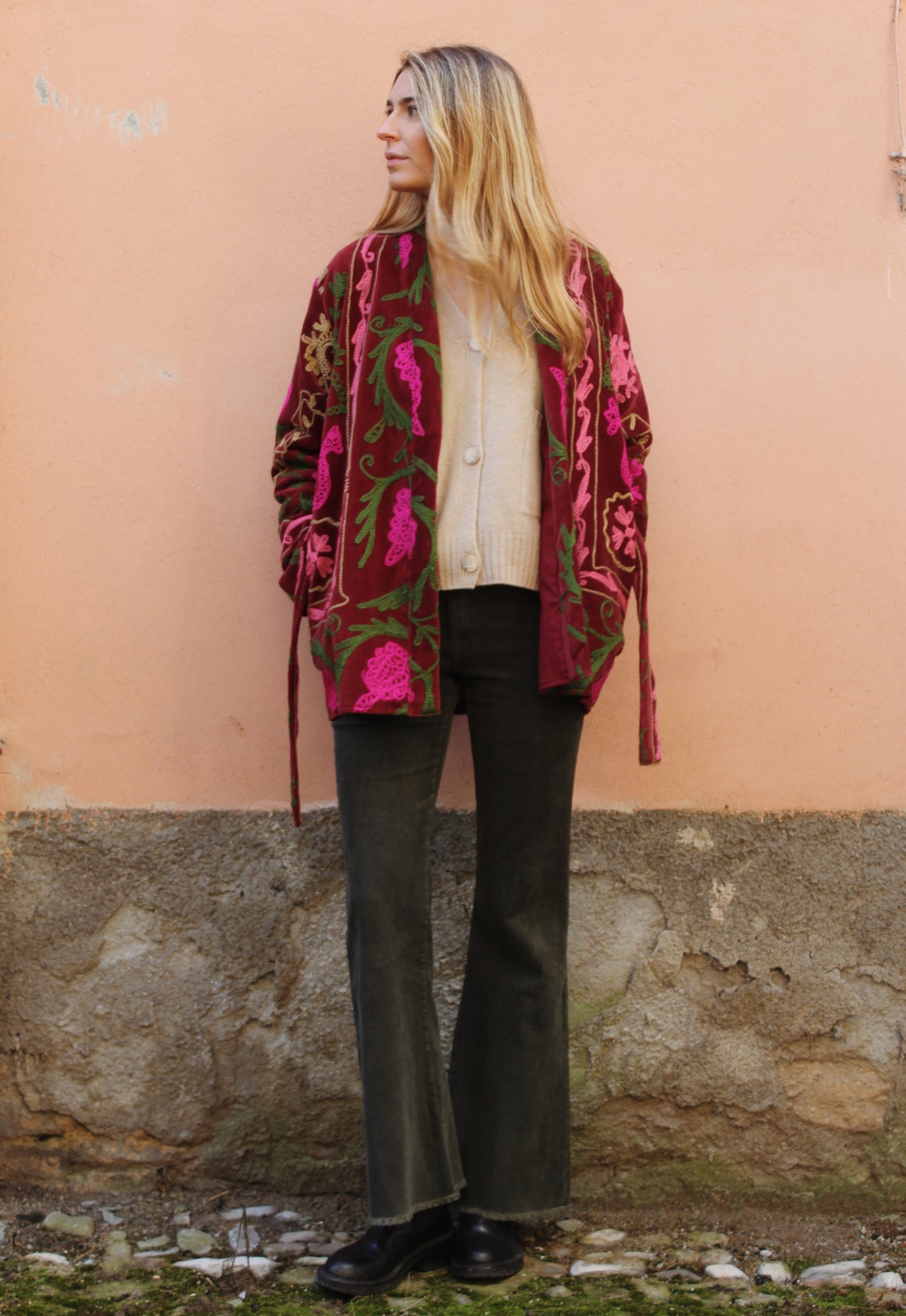 PANTALONE IN VELLUTO VERDE MILITARE