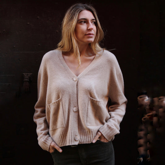 CARDIGAN IN 100% CASHMERE RIGENERATO BEIGE