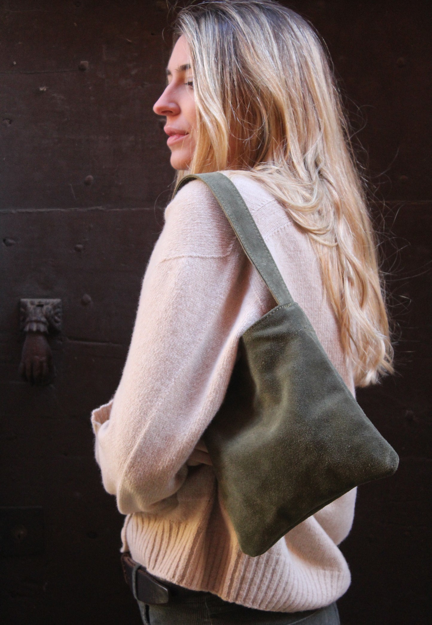 BORSA IN SUEDE VERDE OLIVA