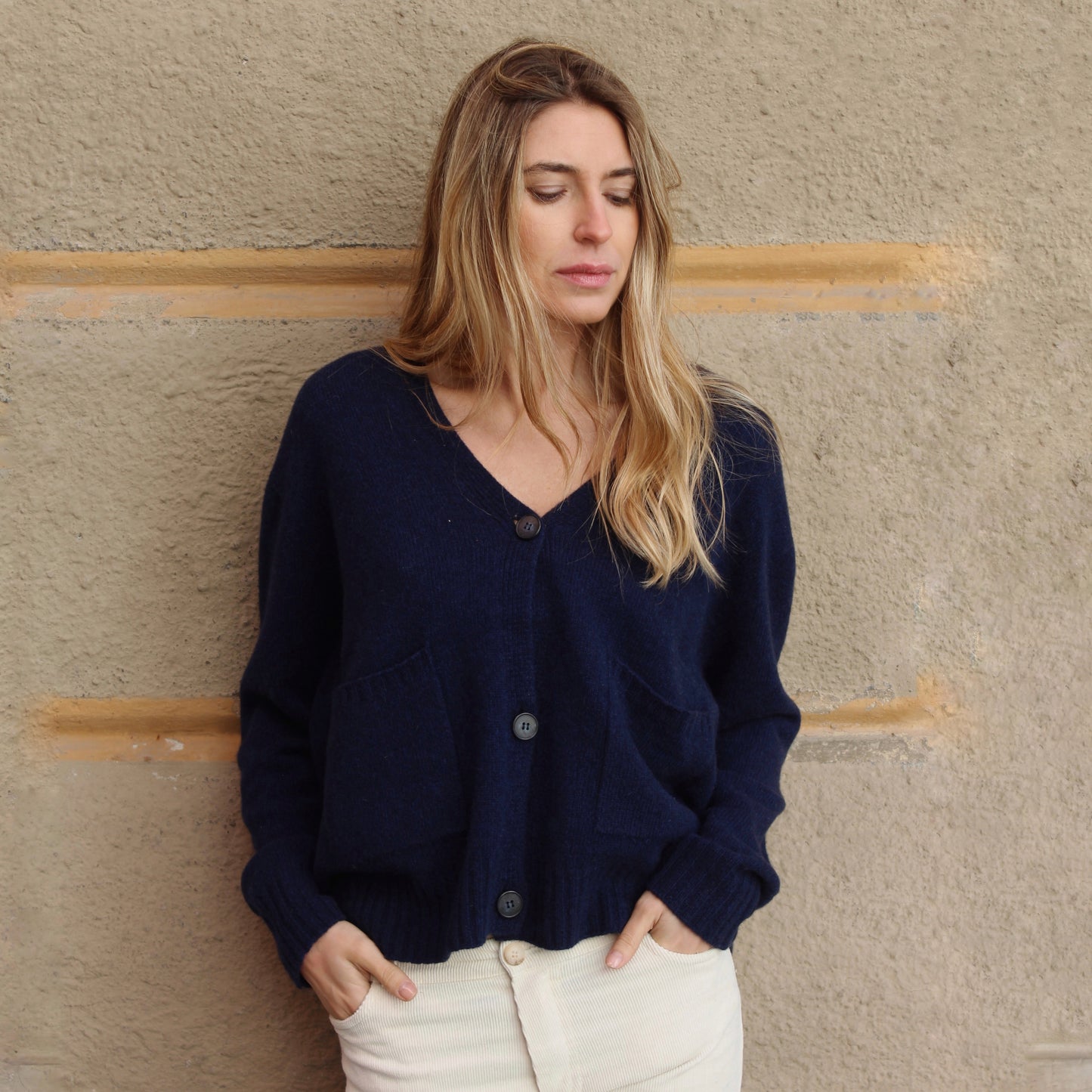 CARDIGAN IN 100% CASHMERE RIGENERATO BLU NOTTE