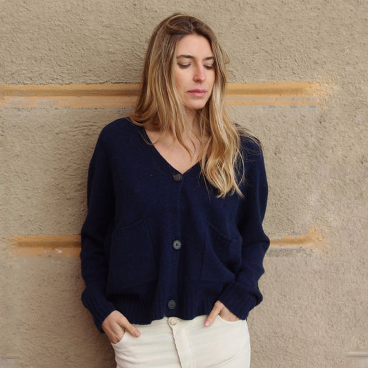 CARDIGAN IN 100% CASHMERE RIGENERATO BLU NOTTE