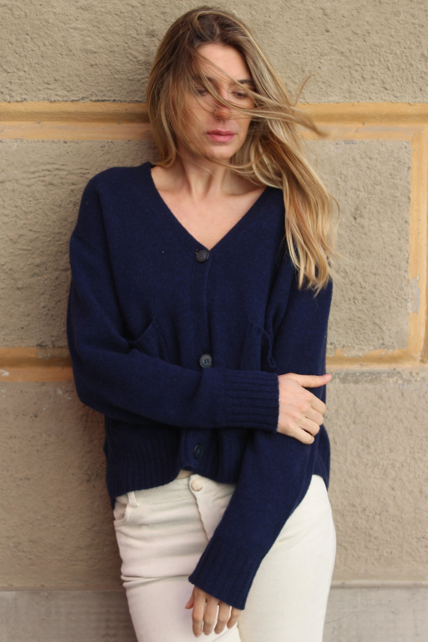 CARDIGAN IN 100% CASHMERE RIGENERATO BLU NOTTE