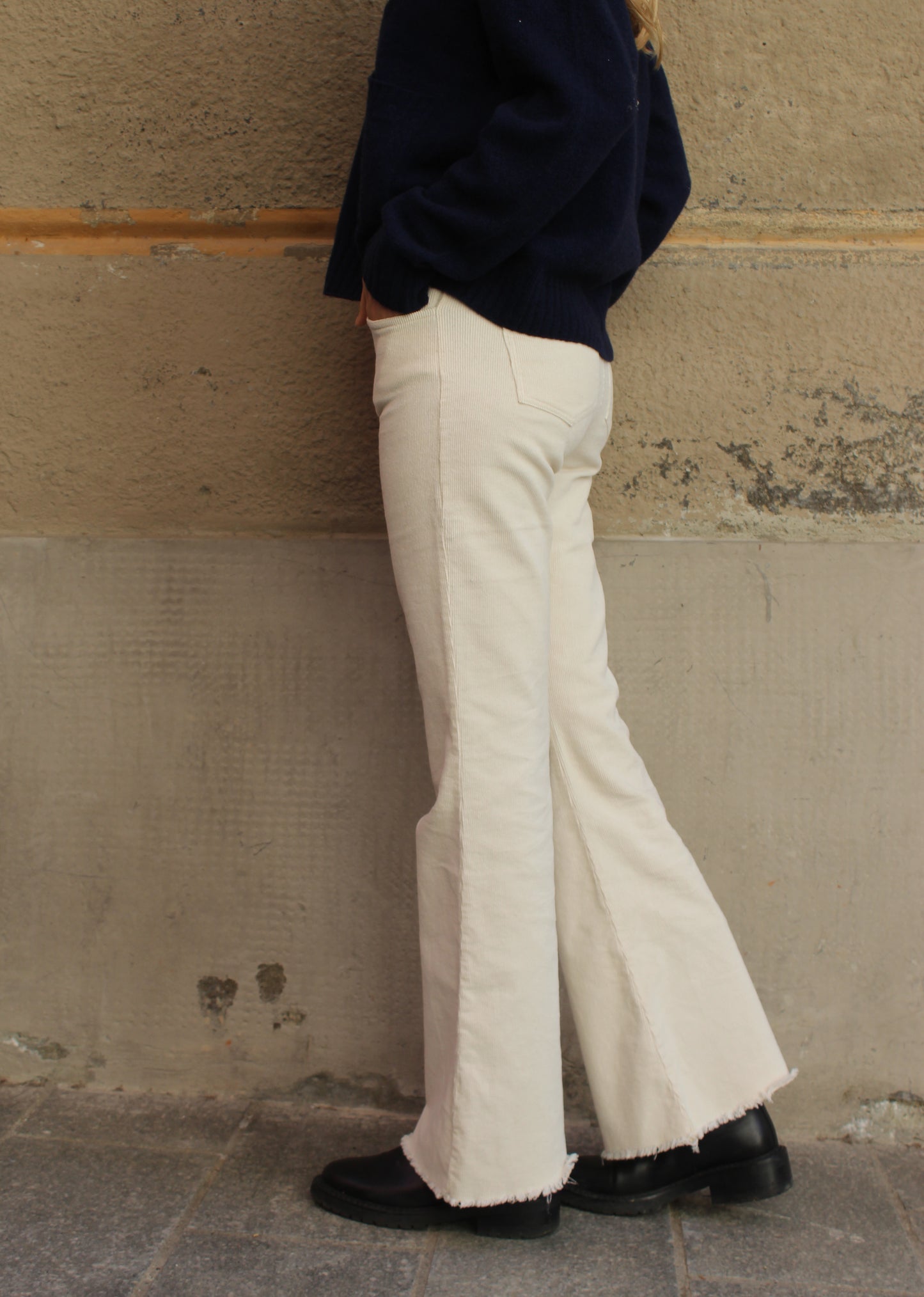 PANTALONE IN VELLUTO AVORIO