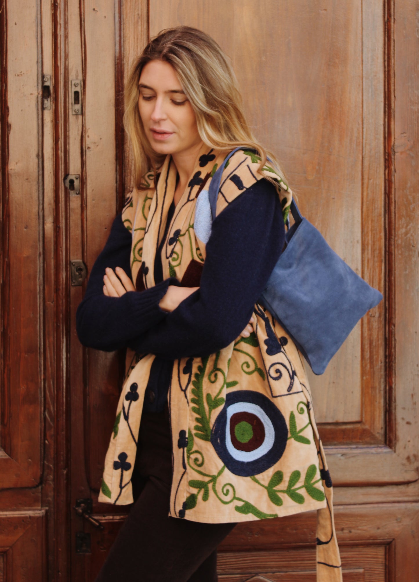 BORSA IN SUEDE BLU JEANS