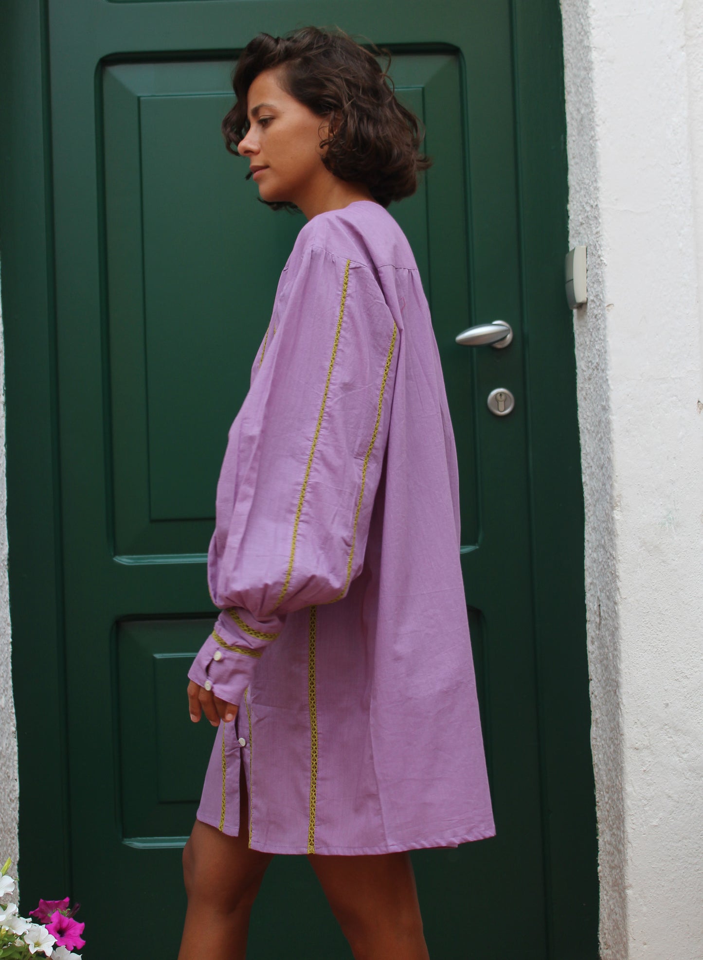 CAMICIONE IN COTONE CON PIZZO A CONTRASTO 5