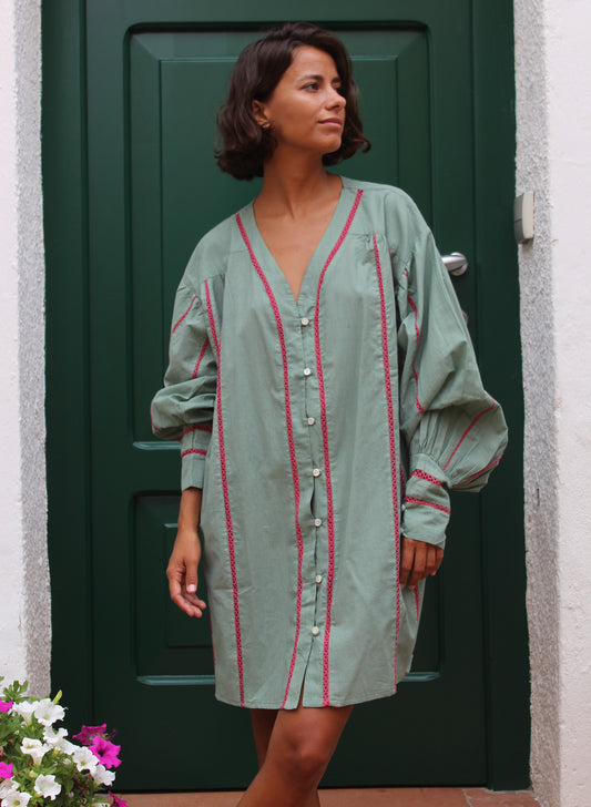 CAMICIONE IN COTONE CON PIZZO A CONTRASTO 3