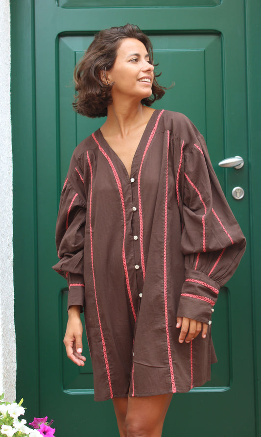 CAMICIONE IN COTONE CON PIZZO A CONTRASTO 2