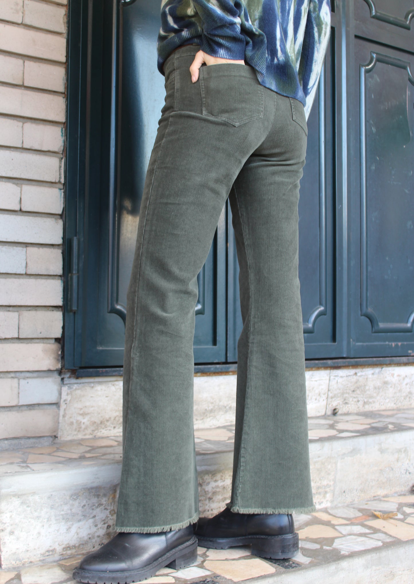 PANTALONE IN VELLUTO VERDE MILITARE
