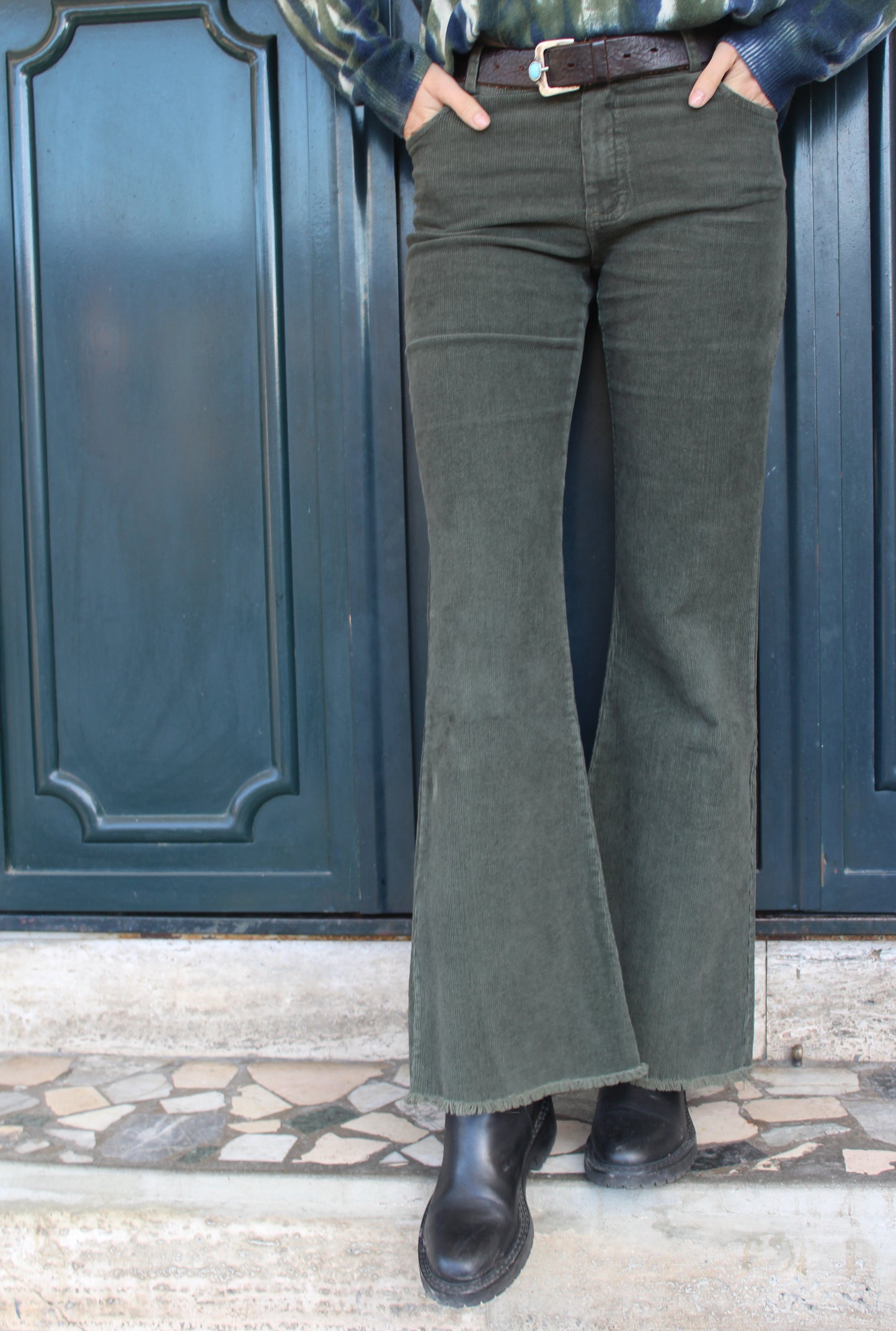 PANTALONE IN VELLUTO VERDE MILITARE