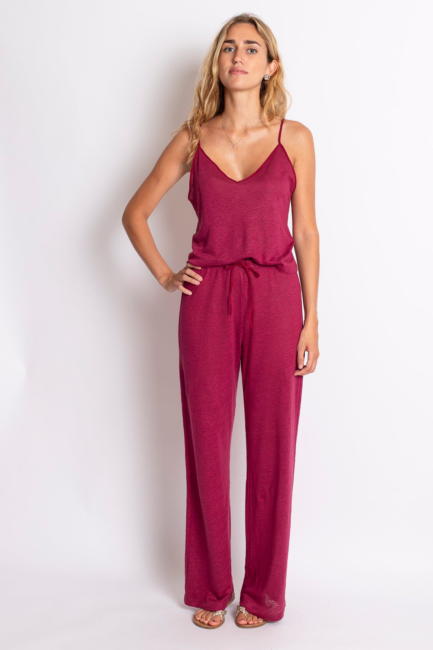 PANTALONE LUNGO IN LINO MAGENTA