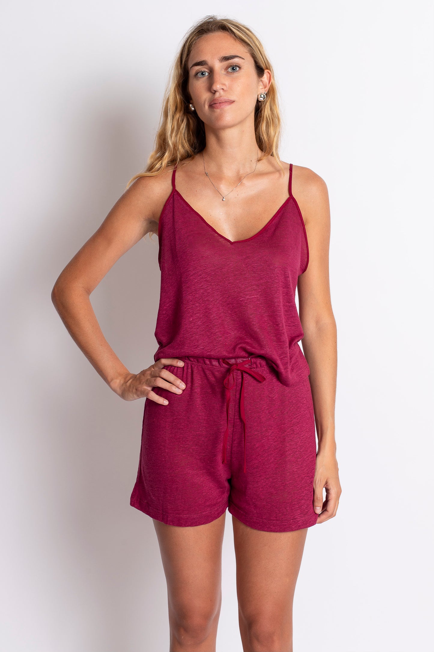 PANTALONE CORTO IN LINO MAGENTA