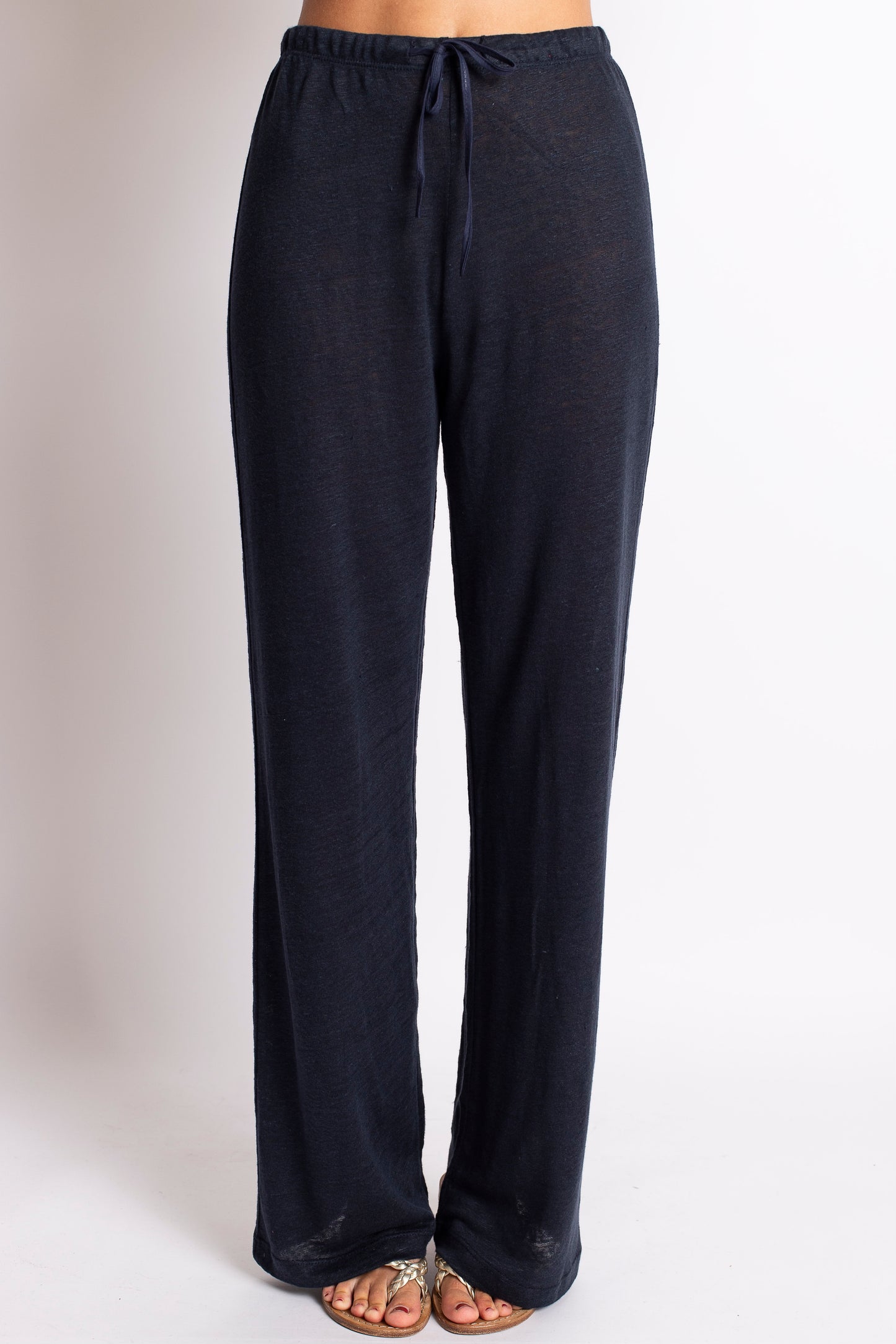 PANTALONE LUNGO IN LINO BLU NOTTE