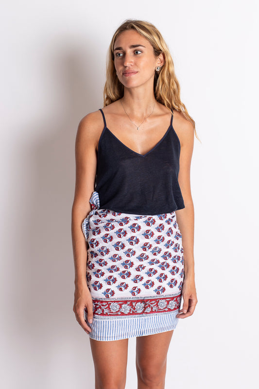 CANOTTA IN LINO BLU NOTTE