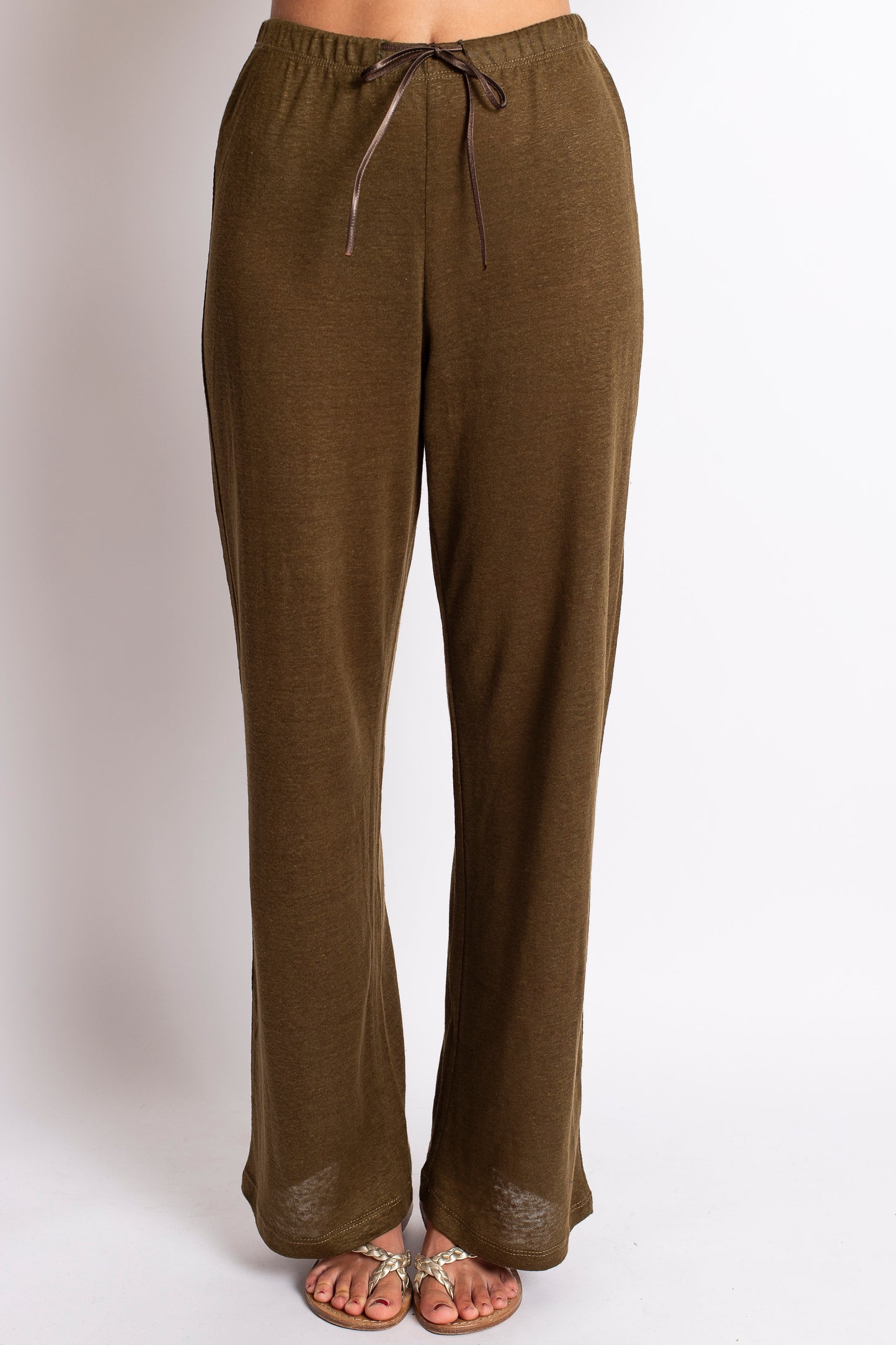 PANTALONE LUNGO IN LINO VERDE OLIVA