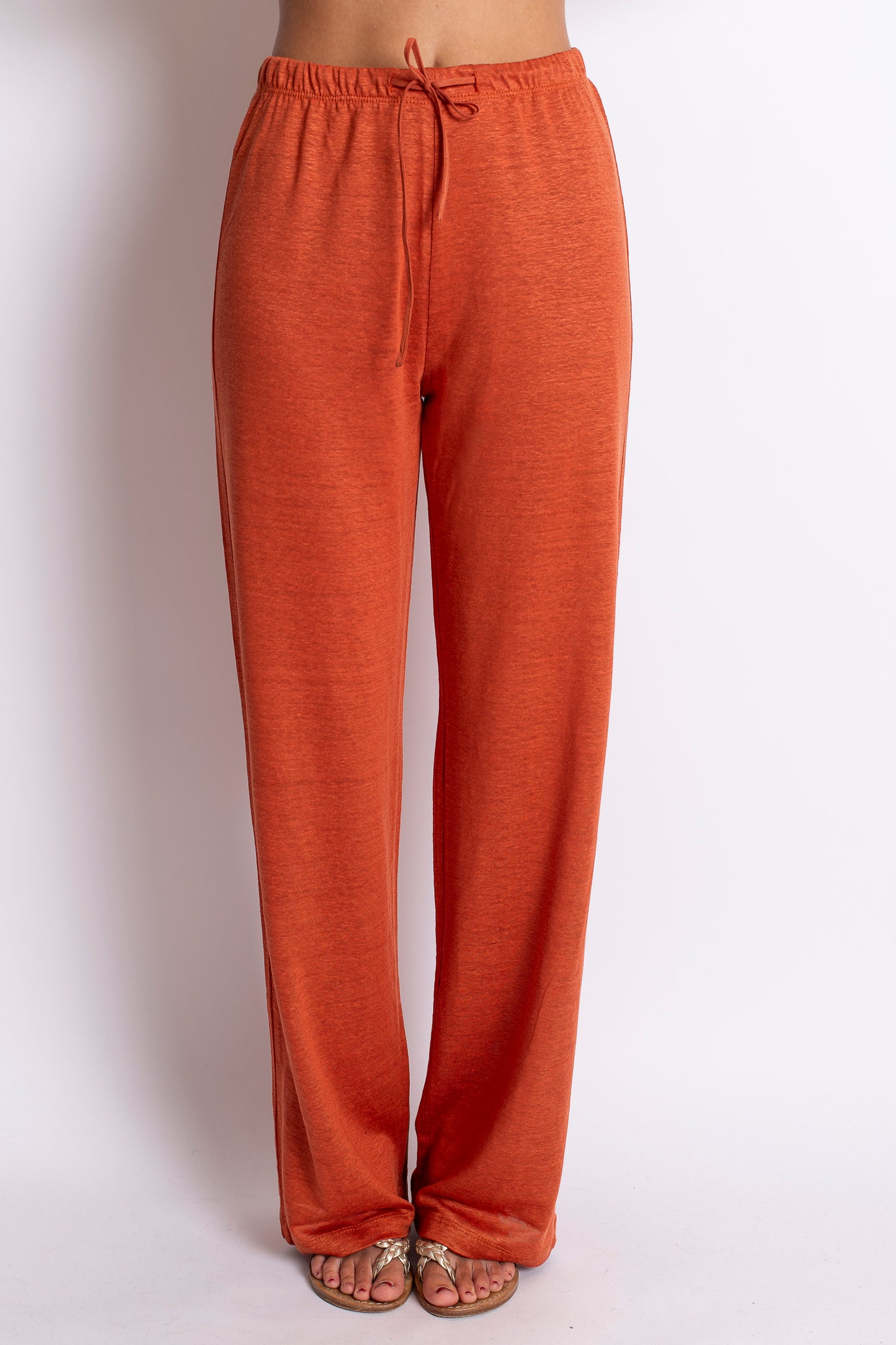 PANTALONE LUNGO IN LINO ARANCIO