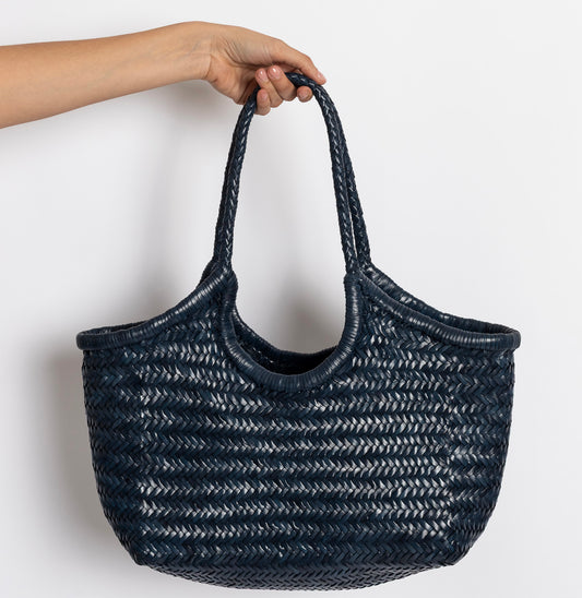 BORSA IN PELLE INTRECCIATA BLU