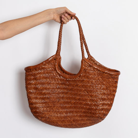 BORSA IN PELLE INTRECCIATA CARAMELLO